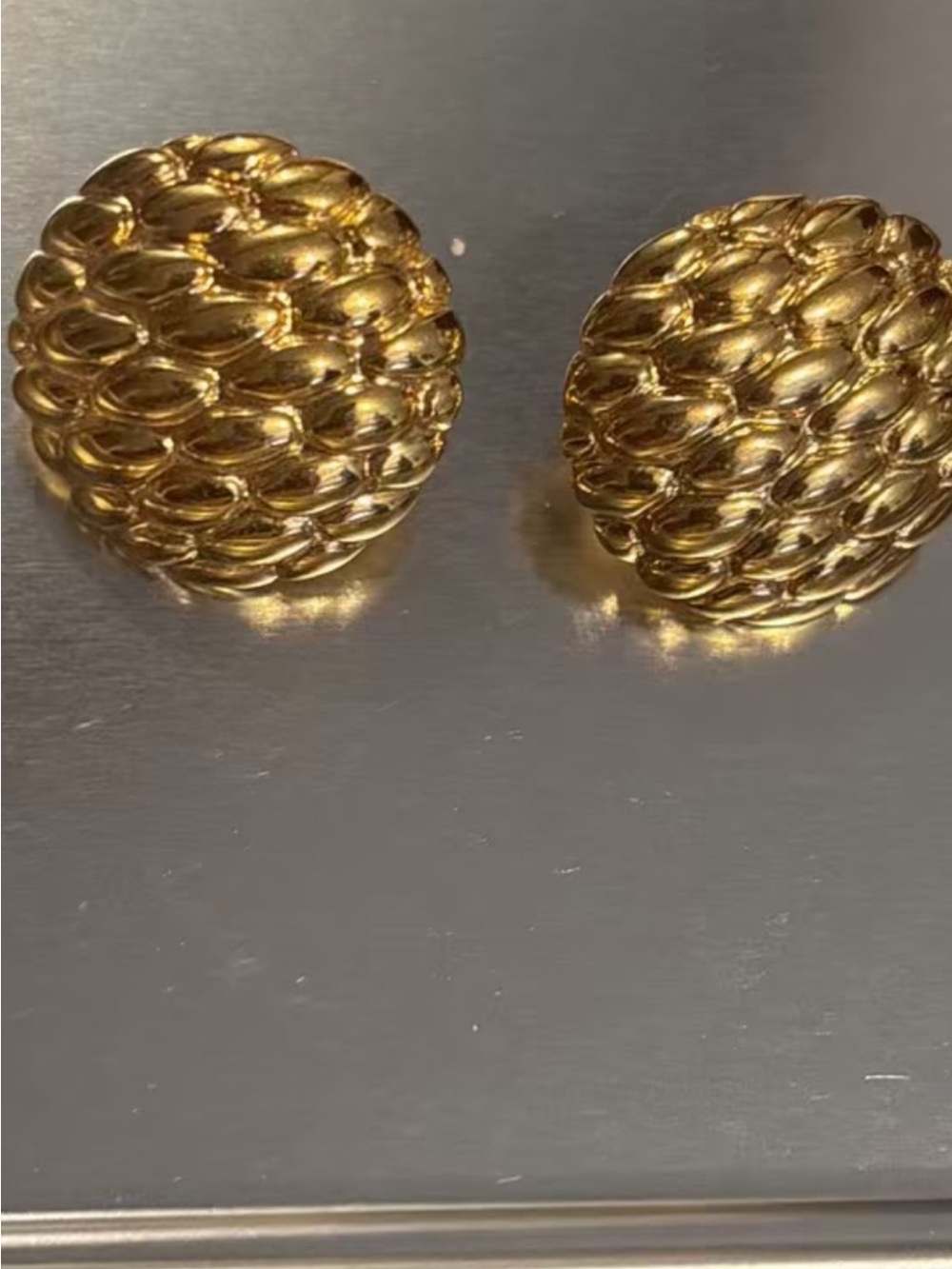 VGT Signed Napier gold tone dome clip on earrings